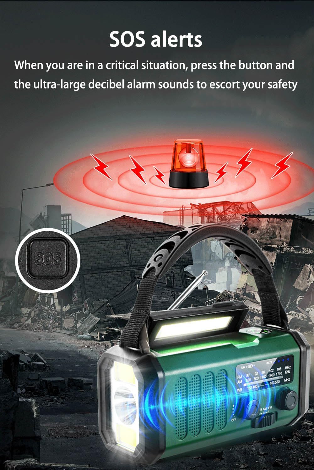 Winnes Notfall Wetter Radio, Akku, Tragbar Radio mit SOS-Alarm, 20000 mAh, Kurbel, Solarradio, AM/FM