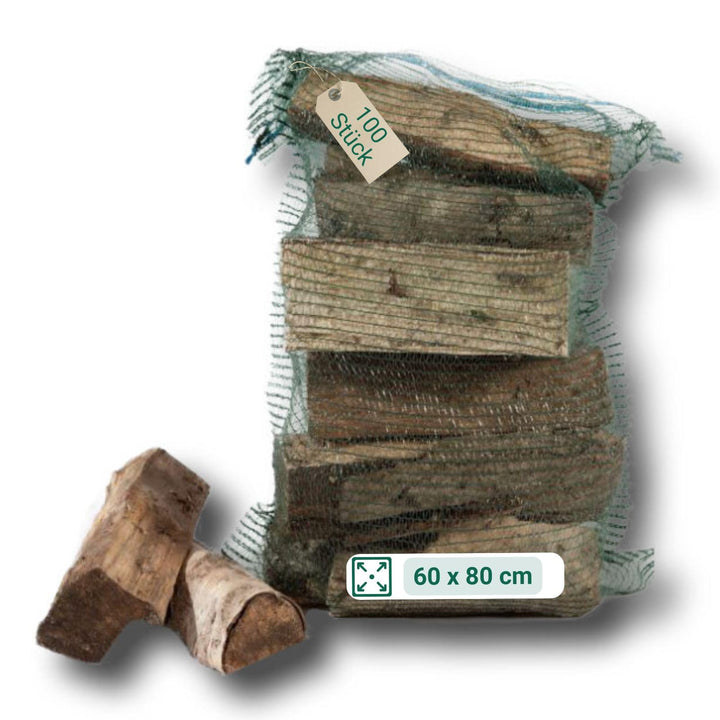 100 x Holzsäcke/Raschelsäcke für Brennholz 60 x 80cm - Mit Zugband - Dunkelgrün - Brennholzsäcke - A