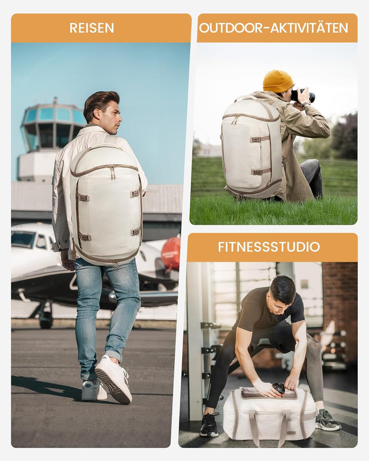 LOVEVOOK Reisetasche Sporttasche Rucksack Gross, 56L Handgepäck Rucksack Flugzeug mit Schuhfach Nass