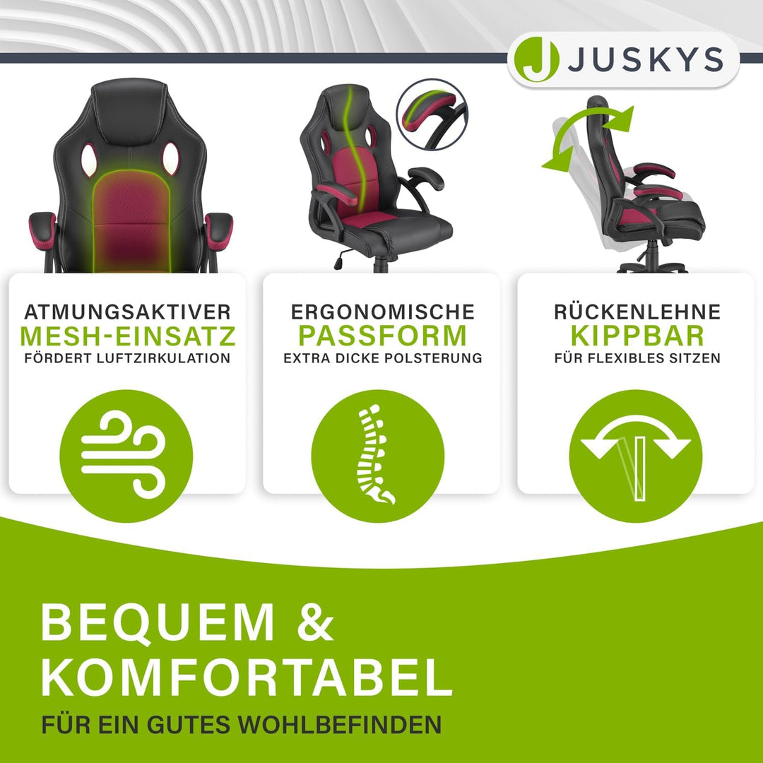 Juskys Racing Schreibtischstuhl Montreal ergonomisch höhenverstellbar & gepolstert 120 kg belastbar