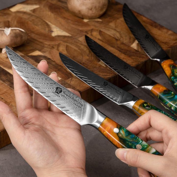 WILDMOK Steakmesser, 12,7 cm, nicht gezackte Steakmesser Set von 4, japanische Damaskus VG10 Stahl S