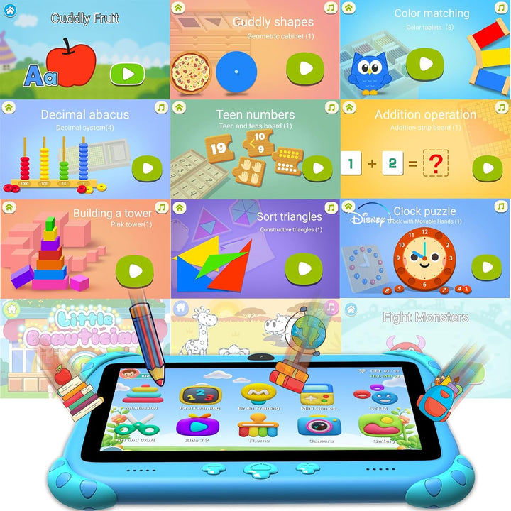Ascrecem Kinder Tablet 7 Zoll Android Tablet für Kinder mit WiFi Dual Kamera Bluetooth,Kindersicheru