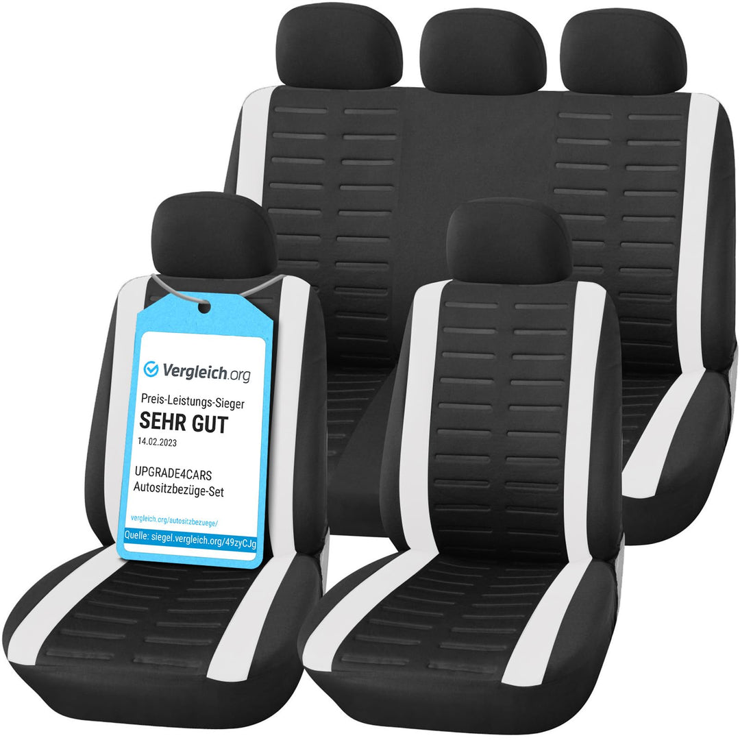Upgrade4cars Autositzbezüge Set Universal | Auto-Schonbezüge für die Vordersitze & Rückbank in Weiss