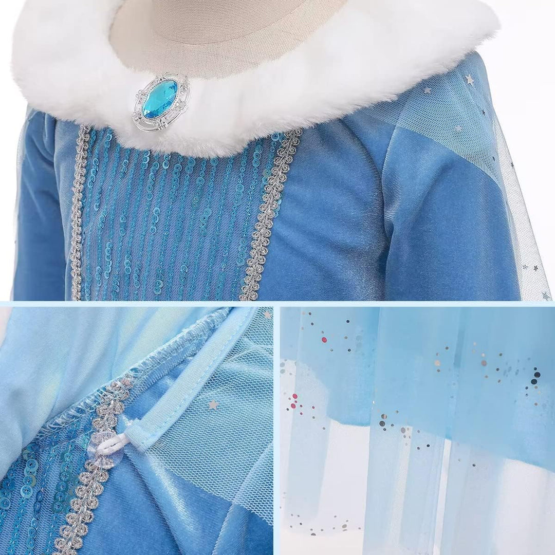 Snyemio Elsa Kostüm Mädchen Prinzessin Eiskönigin Kinder Kleid Eisprinzessin Verkleidung Langarm für