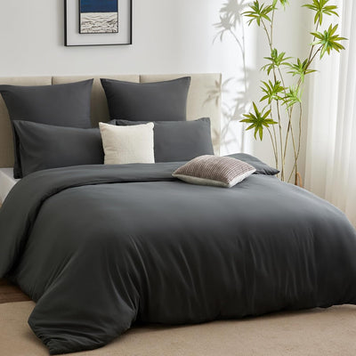 WAVVE Bettwäsche 240x260 3 teilig Anthrazit - Bettbezug 240 x 260 Set mit Kissenbezüge 65x65 cm, Bet