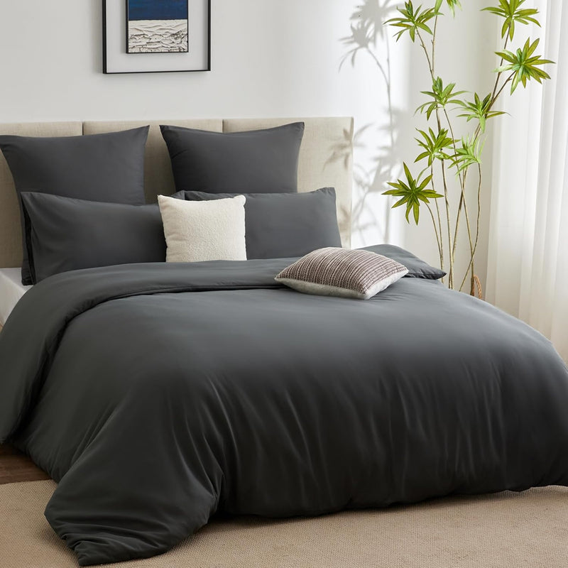 WAVVE Bettwäsche 240x260 3 teilig Anthrazit - Bettbezug 240 x 260 Set mit Kissenbezüge 65x65 cm, Bet