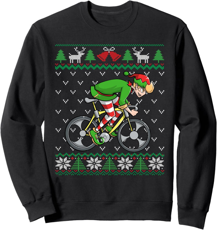 Cycling Elf | Cyclist Gift | Bike Cycling Dad Ugly Christmas Sweatshirt