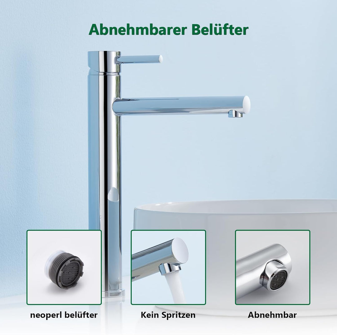 Kelleria Chrom Wasserhahn Bad Hoch, Einhand Badarmatur Waschtischbatterie, Waschtischarmatur mit Aus