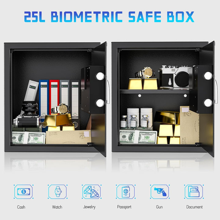 WASJOYE 43L Tresor mit Fingerabdruck, Gross Safe mit Fingerabdruck, Biometrischer Möbeltresore, Tres