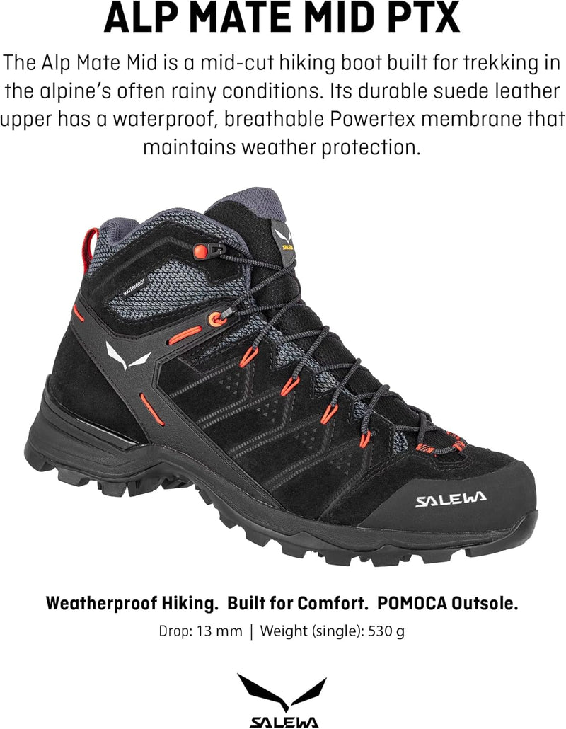 Salewa Herren Ms Alp Mate Mid PTX Trekking-& Wanderstiefel 39 EU Black Out Fluo Orange, 39 EU Black