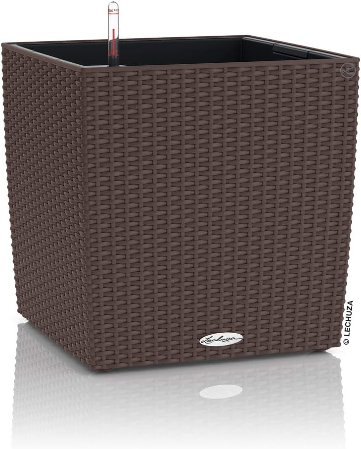 Lechuza "Cube Cottage 40" Pflanzgefäss mit ERD-Bewässerungs-System, Mokka, 40 x 40 x 40 cm & Cube Co