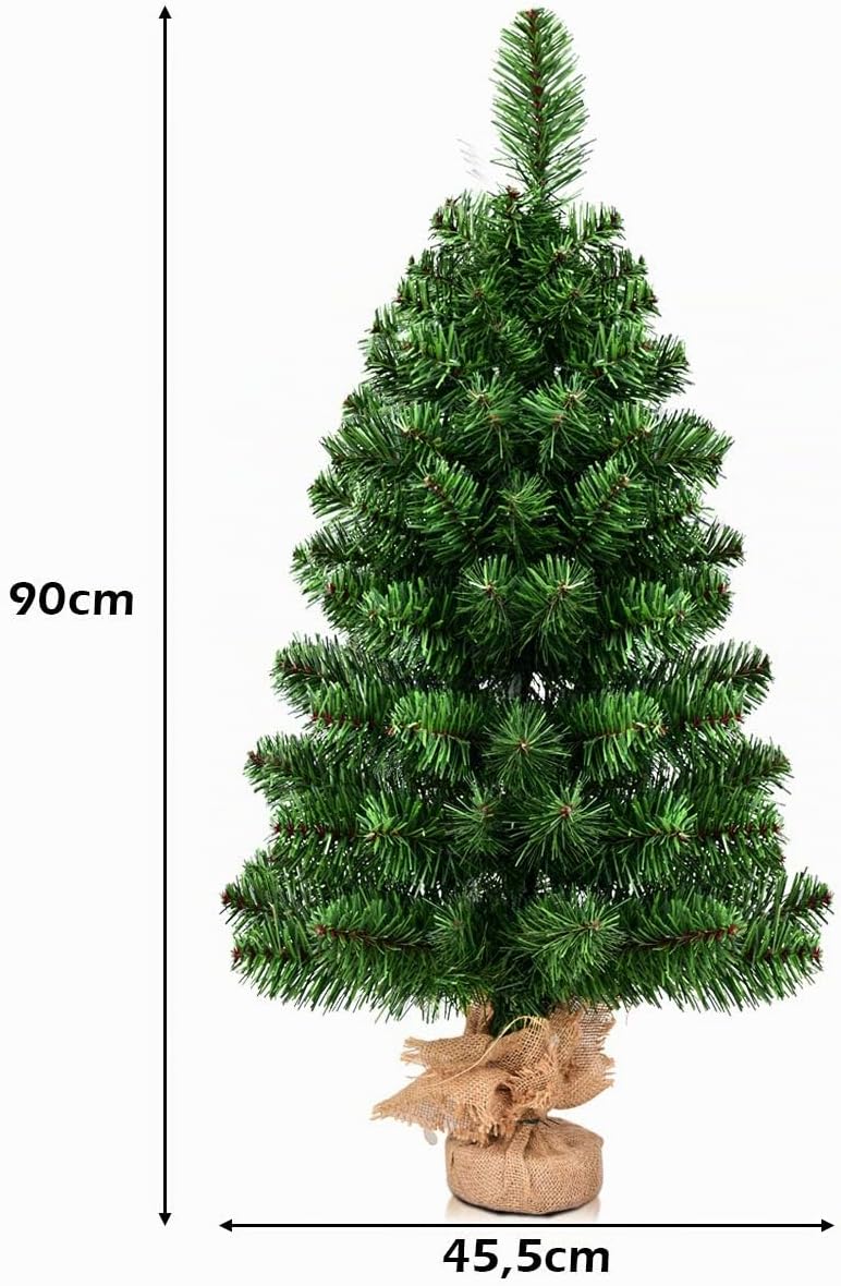 COSTWAY 90 cm Mini künstlicher Weihnachtsbaum, Kleiner Tannenbaum, Tisch-Christbaum mit 96 Spitzen &amp;