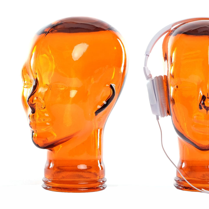 DESIGN DELIGHTS KOPFHÖRERSTÄNDER Mick | Recycling Glas, transparent orange, 29 cm | Deko Kopf