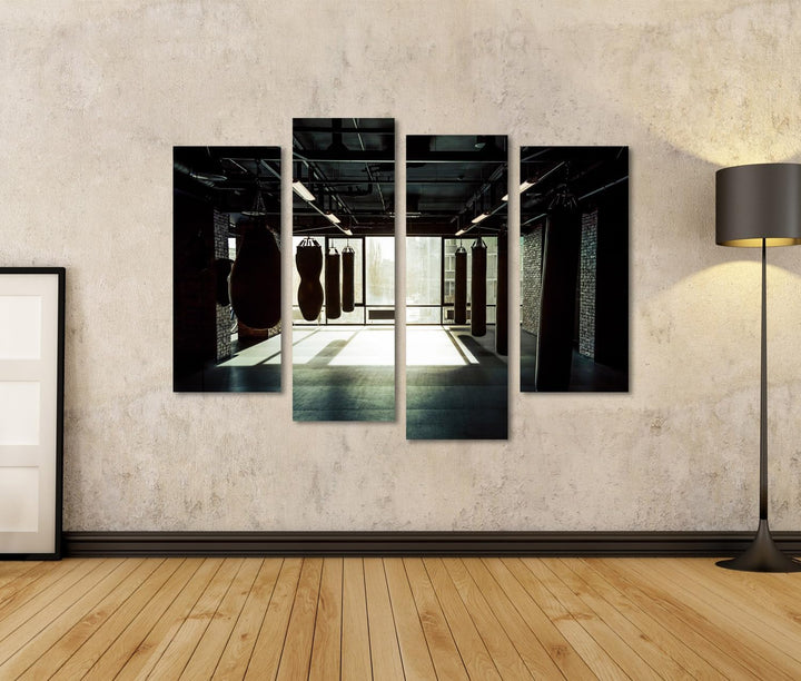 islandburner Bild auf Leinwand Fitnessstudio Mit Boxsäcken Dunkel Bilder Wandbilder Poster Leinwand
