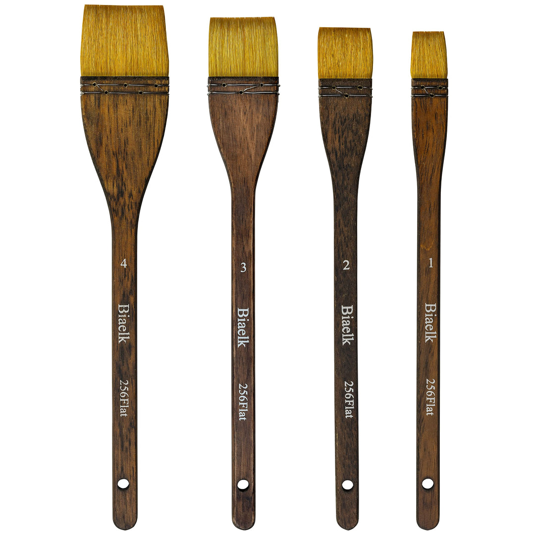 Biaelk 256Flache 4 Stück Ziegenhaar Holzgriff Aquarell Künstlerfarbe Kunstbedarf Pinsel Grösse #1#2#