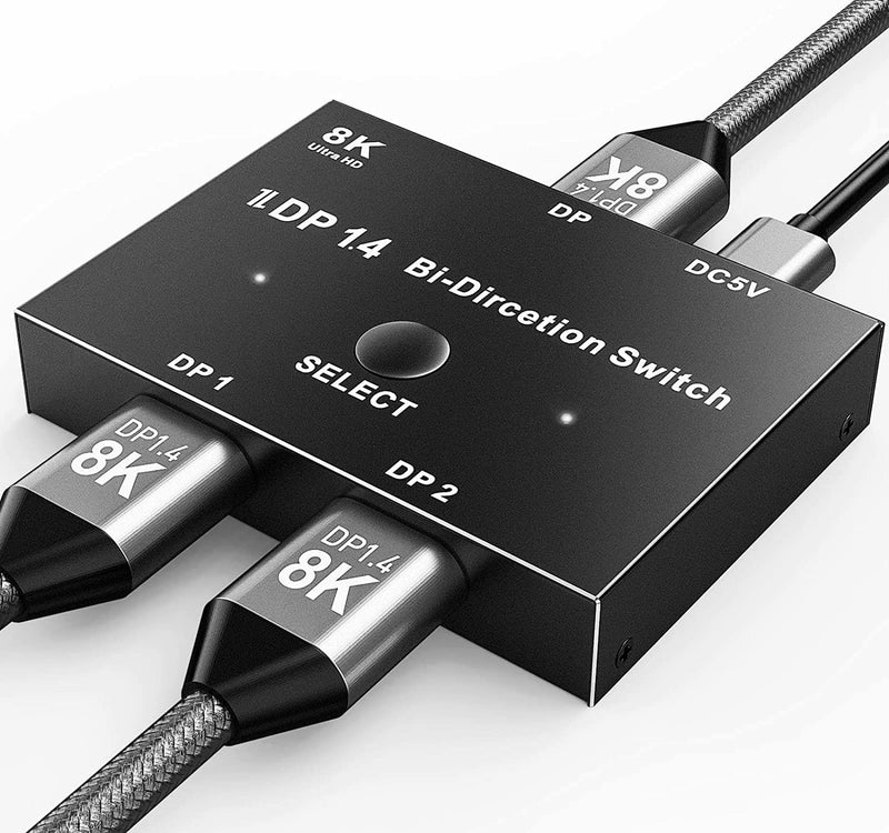 8K Displayport switch DP 1.4 splitter 8K@30Hz 4K@120Hz, Bidirektionaler Umschalter 2 in 1 Out/1 in 2