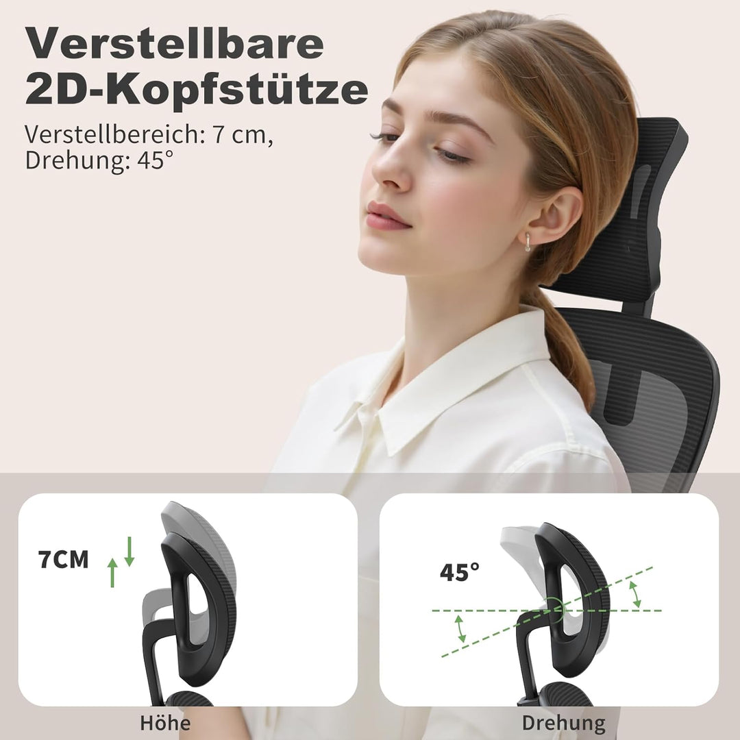 naspaluro Ergonomischer Schreibtischstuhl, Bürostuhl mit Kopfstütze/Hochklappbaren Armlehnen, Atmung