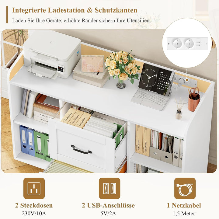 HOCSOK Aktenschrank, Rollcontainer mit Steckdosen, Schubladenschrank mit Rollen, 108*37.8*76, 5 Roll