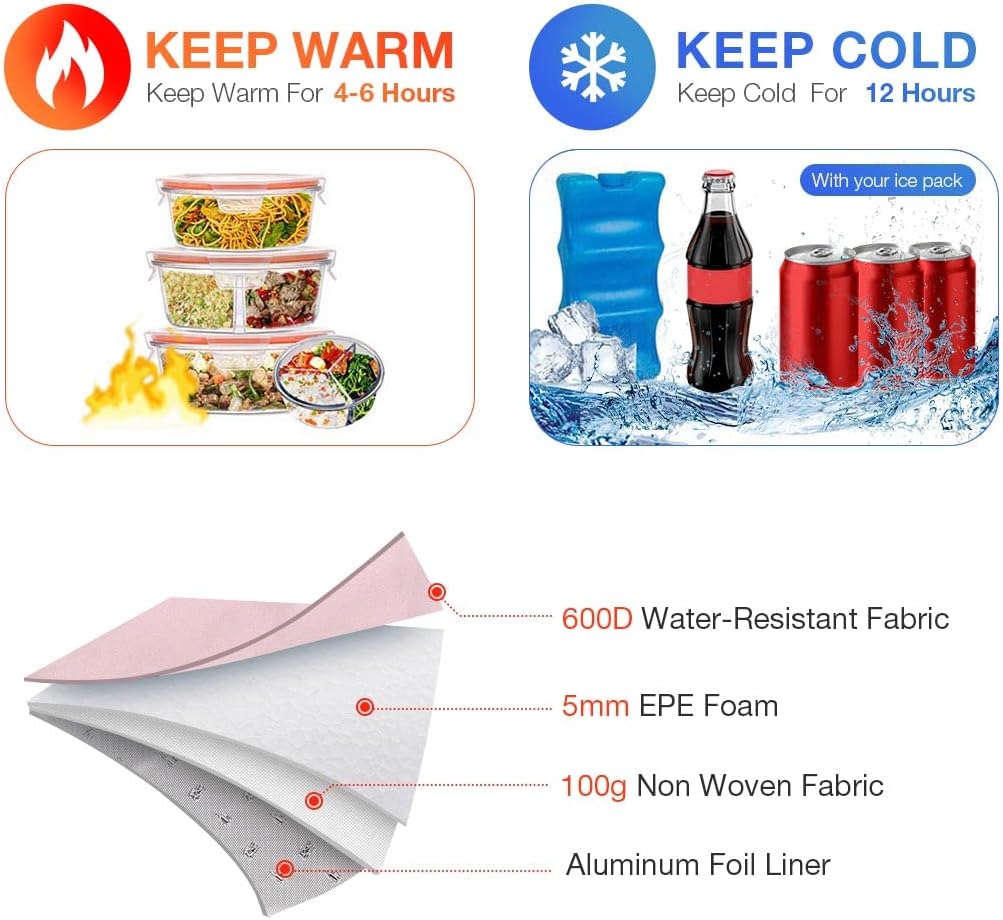 Lekesky Kühltasche Damen Lunchtasche Isolierte für Frauen Auslaufsichere weit geöffnete Lunchbox, 11