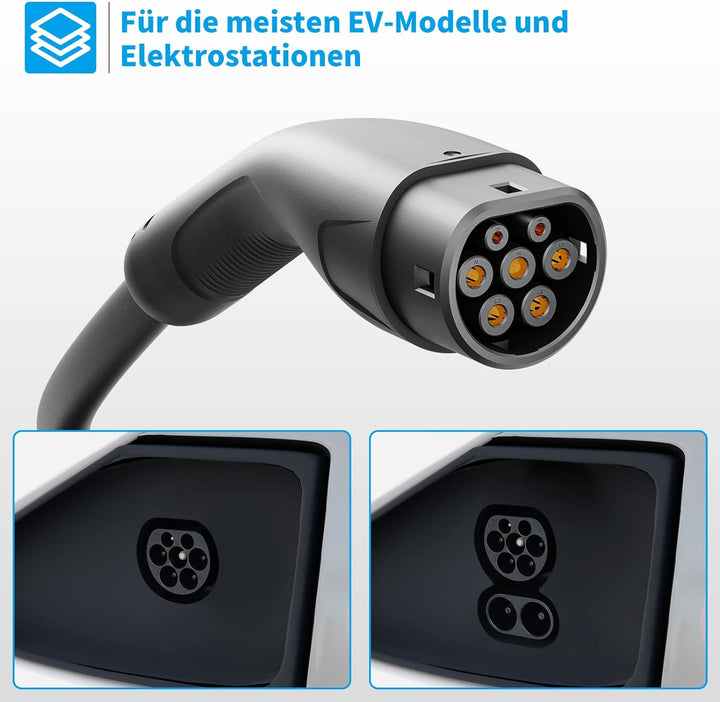 Rosaking Typ 2 Ladekabel 22kW,5M EV Ladekabel mit 3 Phasen＆IEC 62196,32A Elektrofahrzeuge Ladekabel