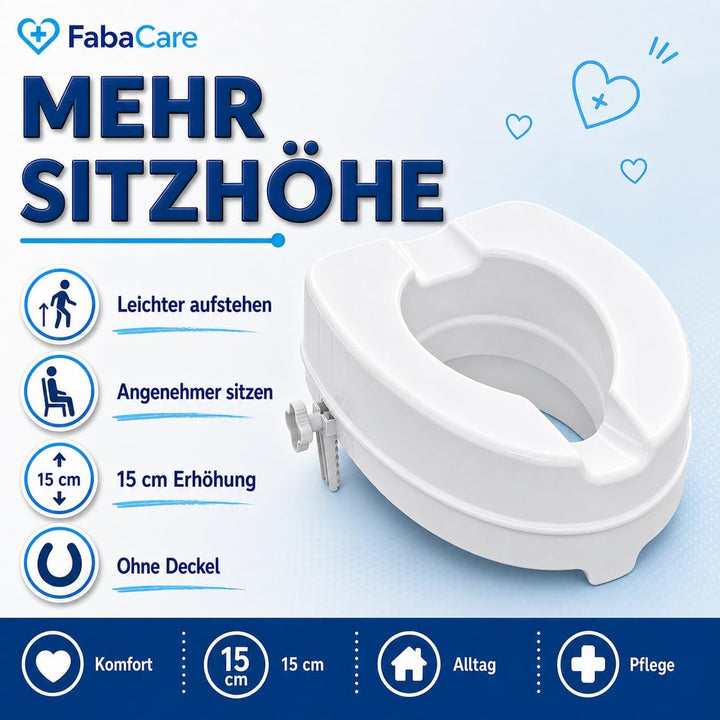FabaCare Toilettensitzerhöhung Smart, Toilettenaufsatz, WC-Sitz bis 250 kg belastbar, 15 cm ohne Dec