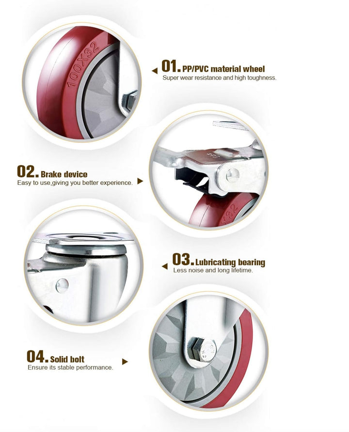 GBL Möbelrollen Schwerlast + Schrauben - 100mm 600KG - 4 Lenkrollen gross ohne Möbel Bremse - keine