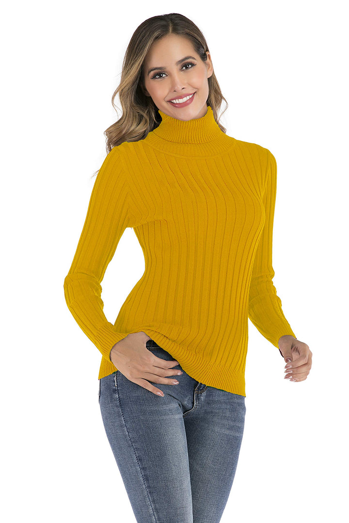 Enjoyoself Damen Strickpullover Gerippter Rollkragenpullover Feinstrick Elegant Langarm Strickpulli