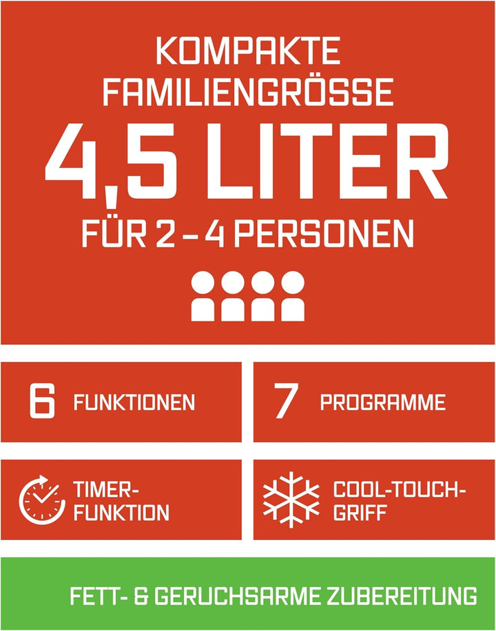 GOURMETmaxx Heissluftfritteuse 4,5L – Airfryer 1400W mit digitalem Farbdisplay, Timer, automatischer