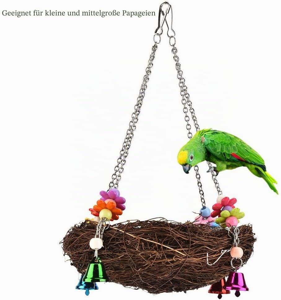 Papageien-Hängematten-Schwingenspielzeug, Haustier-Vogel-Rattan-Webart-hängendes Schwingennest mit 4