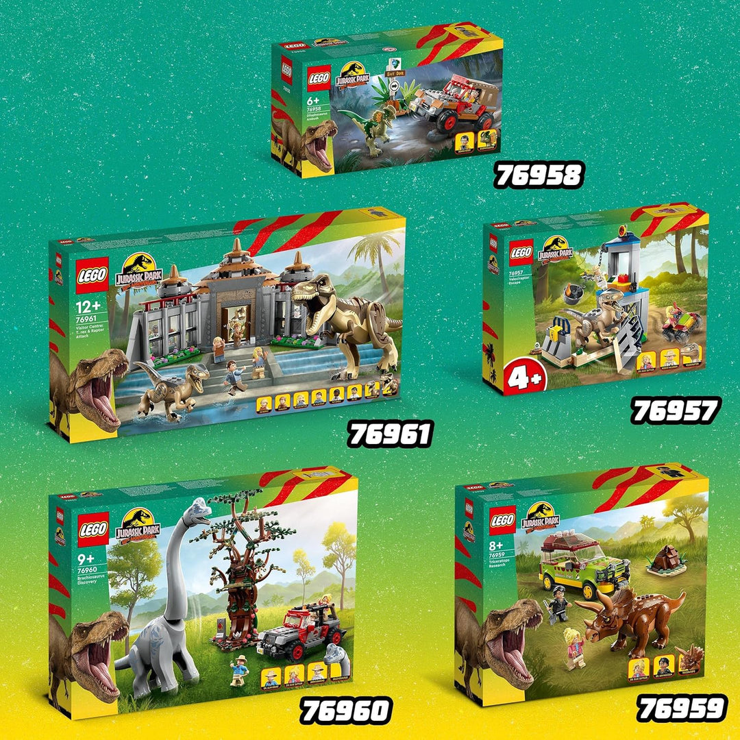 LEGO 76961 Jurassic Park Angriff des T. rex und des Raptors aufs Besucherzentrum, Dinosaurier Spielz