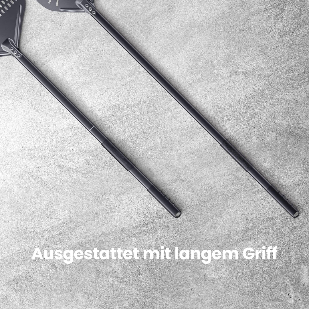 2er Set Pizzazubehör 14 Zoll / 35cm perforierter Schieber & 9 Zoll / 23cm Pizzaheber - Mit 120cm lan