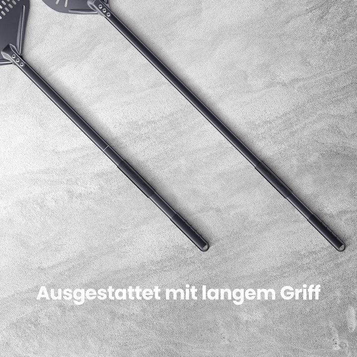 2er Set Pizzazubehör 14 Zoll / 35cm perforierter Schieber & 9 Zoll / 23cm Pizzaheber - Mit 120cm lan