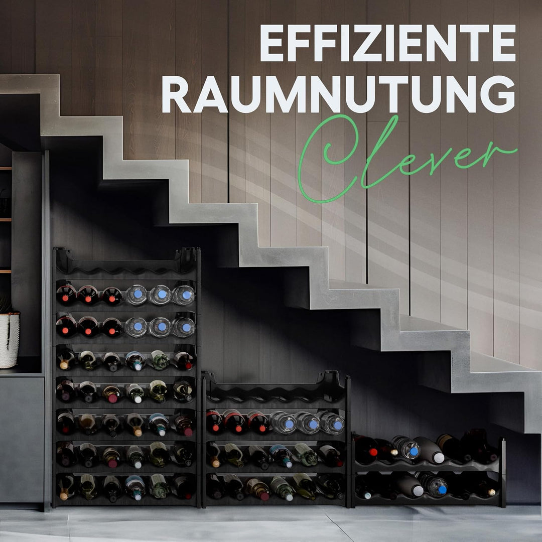 Novaliv Flaschenregal für 24 Flaschen aus Kunststoff, erweiterbar, Weinregal stapelbar, Schwarz, Get