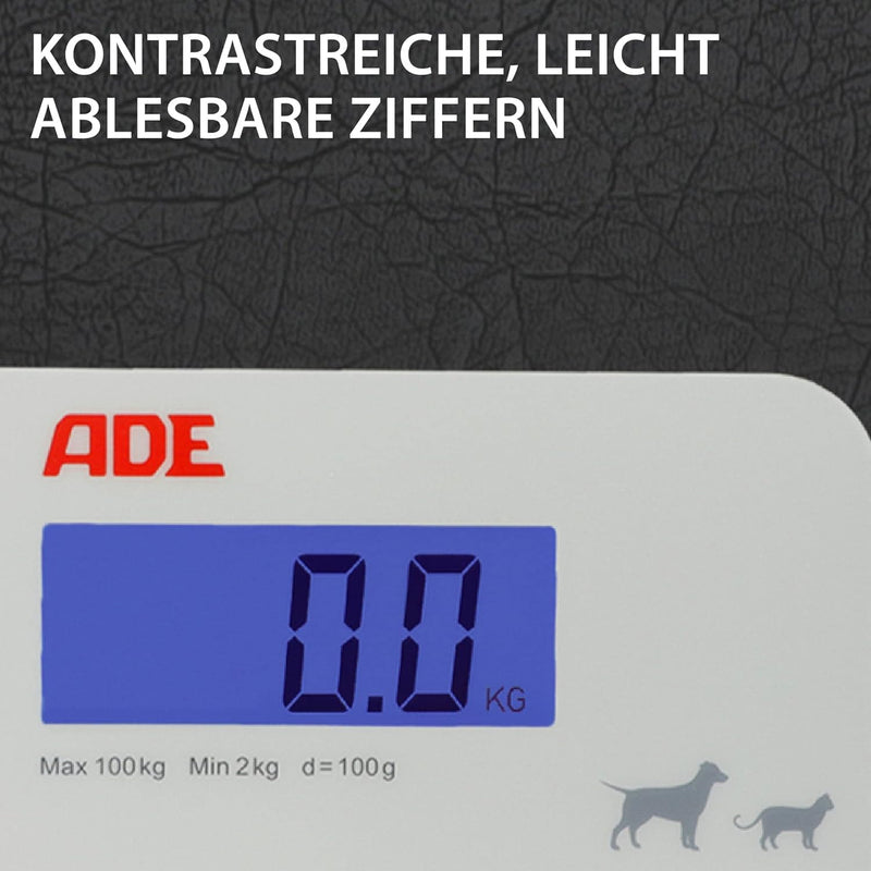 ADE Digitale Tierwaage bis 100 kg | grosse Hundewaage XL | extra leicht und flach | pfotenfreundlich