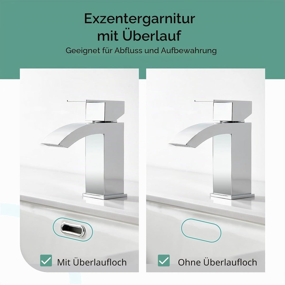 CREA Wasserfall Wasserhahn Bad,Waschtischarmatur Chrom mit Keramikventil, Mischbatterie Waschbecken