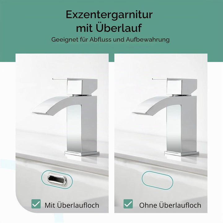 CREA Wasserfall Wasserhahn Bad,Waschtischarmatur Chrom mit Keramikventil, Mischbatterie Waschbecken