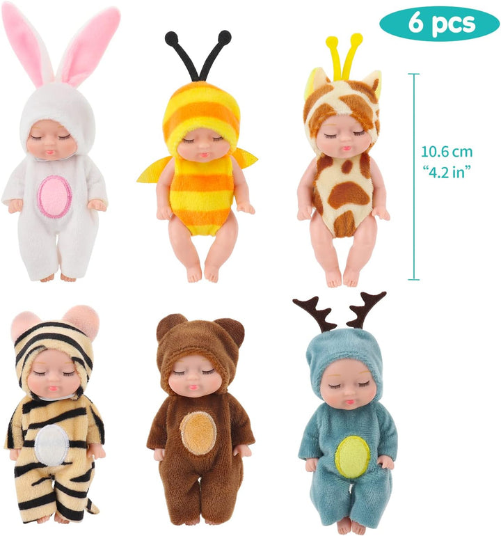 Fiotha , Mini-Babypuppe, Newborn Reborn Baby, 6 Stück Puppen, Waschbares PVC-Material, Realistische