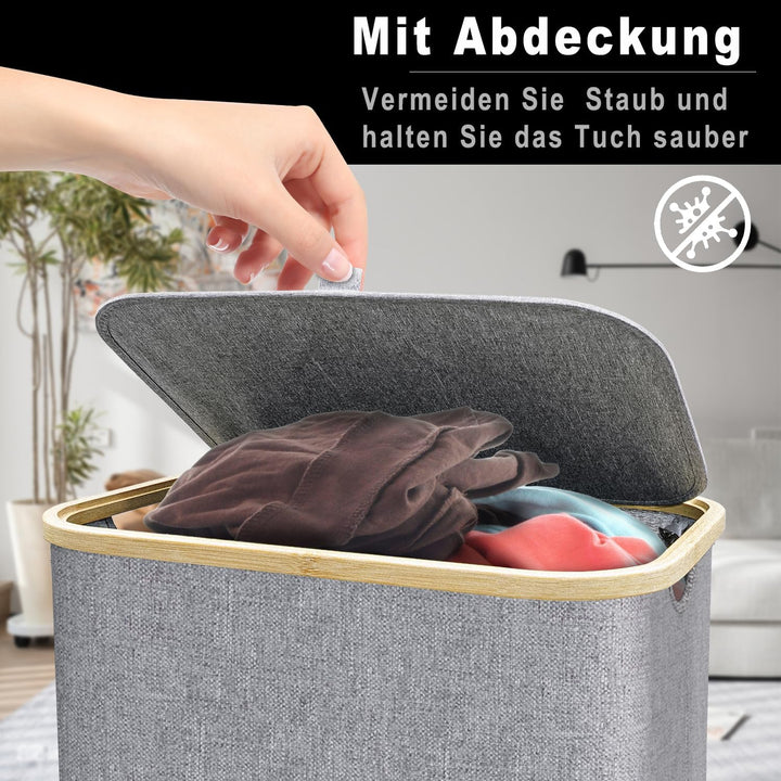 Wäschekorb mit Deckel 100L, Wäschesammler Gross schmal mit herausnehmbaren Wäschesack Laundry Basket