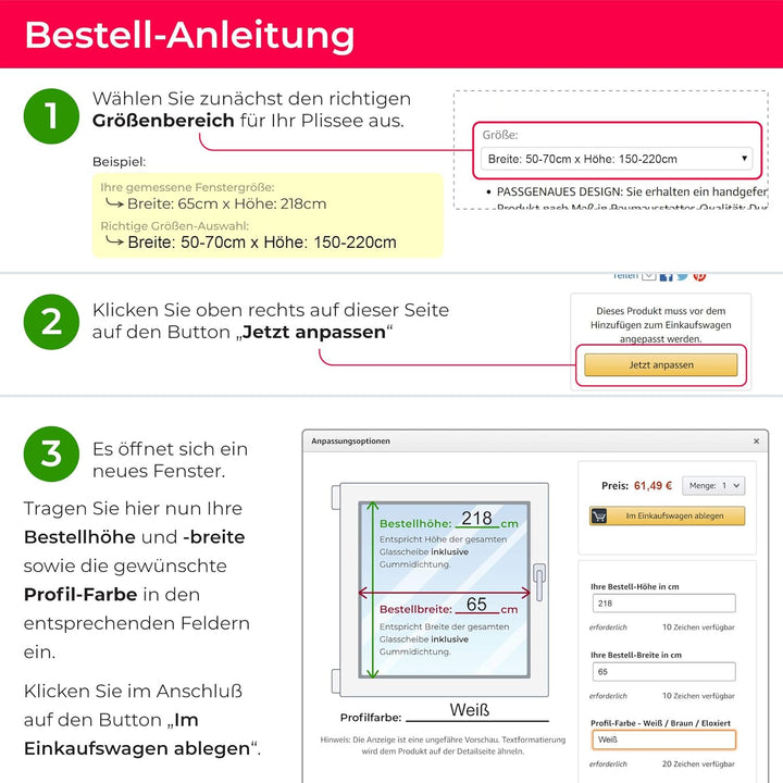 SchattenFreude Waben-Plissee nach Mass für Fenster & Tür | 100% verdunkelnd/Blackout | Zum Anschraub