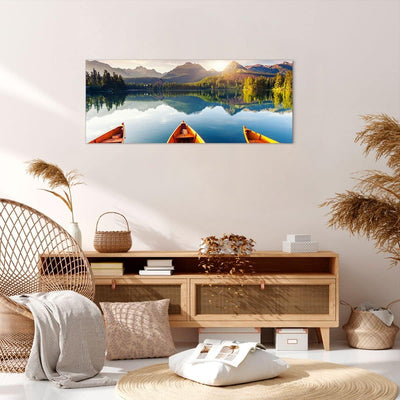 Wandbilder Dekoration Wohnzimmer See Natur Panorama Bilder auf Leinwand 120x50cm Leinwandbild mit Ra