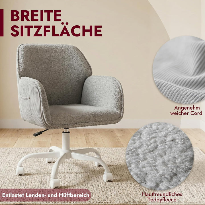 Bürostuhl Schreibtischstuhl Homeoffice Stuhl Schminktisch Stuhl – Sherpa- &amp; Cordstoff, Ergonomisch m