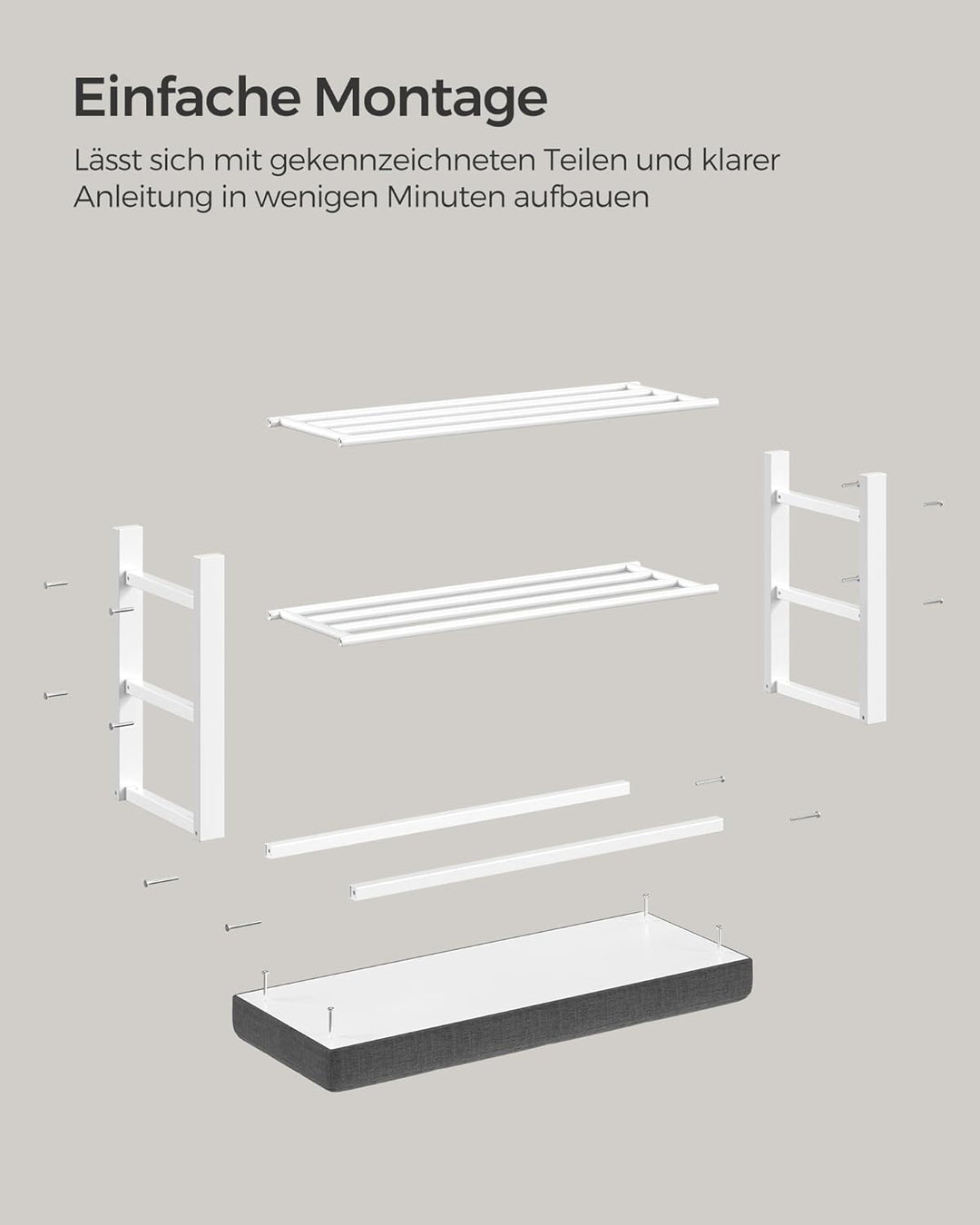 SONGMICS Schuhbank, Schuhregal mit 3 Ebenen, Schuhaufbewahrung, Sitz mit Schaumstoffpolsterung, Lein