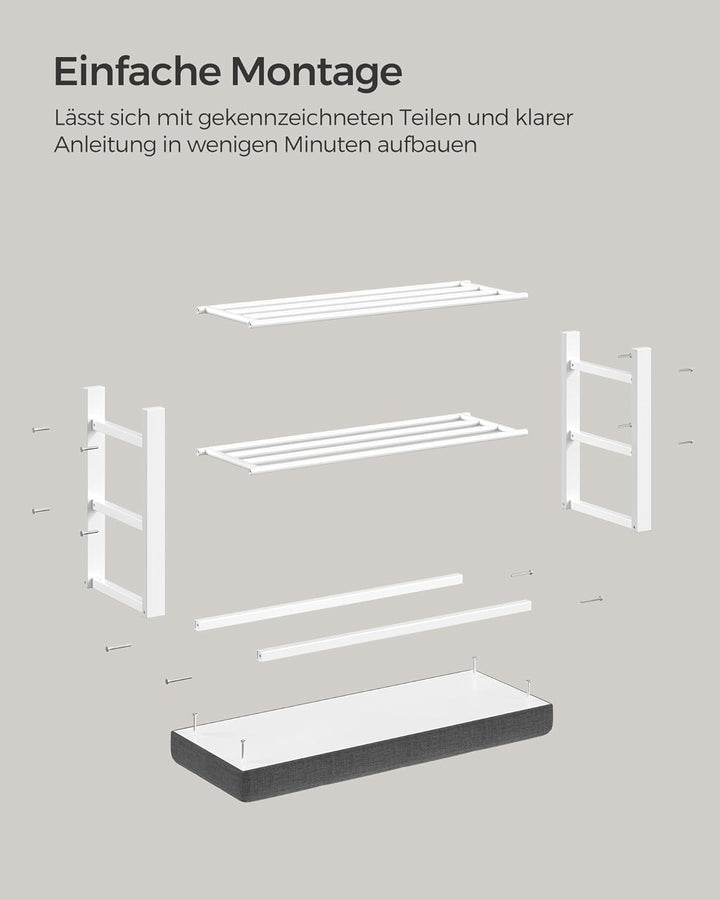 SONGMICS Schuhbank, Schuhregal mit 3 Ebenen, Schuhaufbewahrung, Sitz mit Schaumstoffpolsterung, Lein