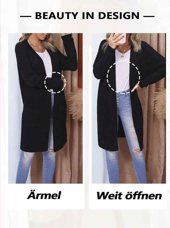 Maavoki Damen Lang Strickjacke Oversize Langarm Sweater Cardigan Casual Strickmantel Herbst Outerwea