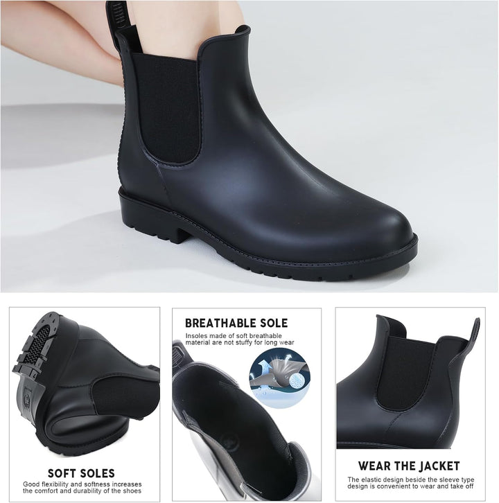 Acfoda Unisex-Erwachsene Gummistiefel Wasserdicht mit Blockabsatz, Gr.35-43 42 EU Schwarz, 42 EU Sch
