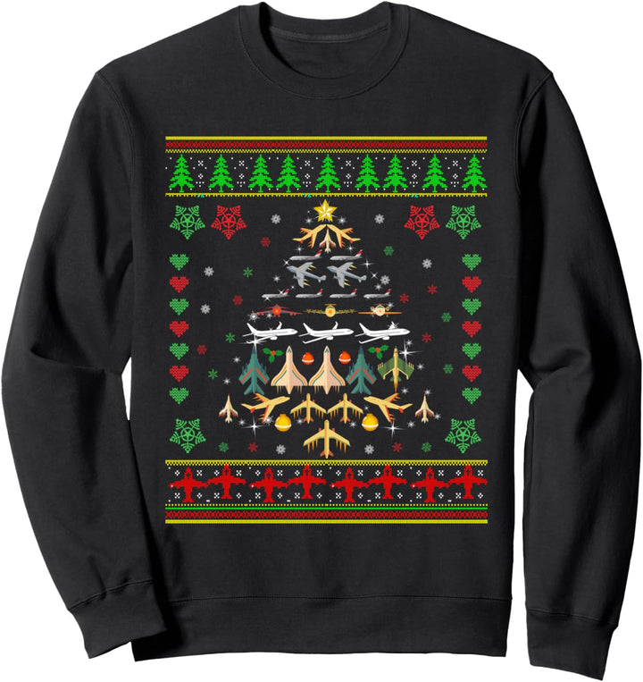 Flugzeug Weihnachtsbaum hässliche Weihnachtspullover Dekoration Pilot Sweatshirt