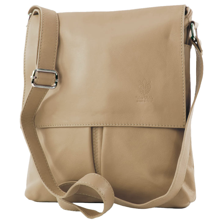 modamoda de - T75 - ital Crossover Umhängetasche Nappaleder Beige2021, Beige2021