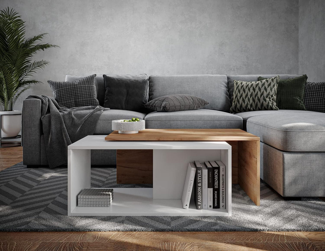 PLATAN ROOM Couchtisch Kaffeetisch 2er Set 90x48x40 cm, moderner Wohnzimmertisch, Sofatisch mit Stau