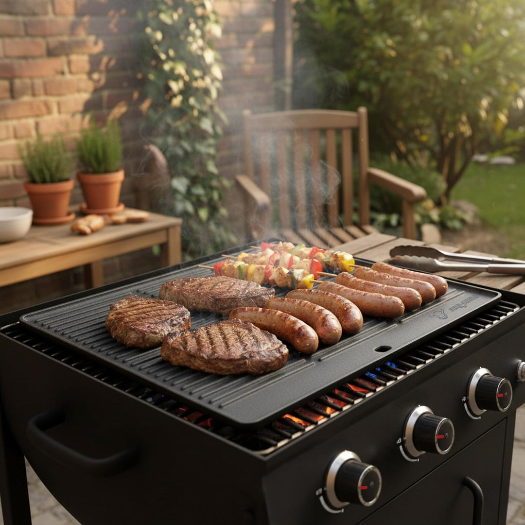 BBQ-Toro Gusseisen Grillplatte | 48,5 x 32 cm | Wendeplatte, beidseitig verwendbar | Rechteckig, Uni