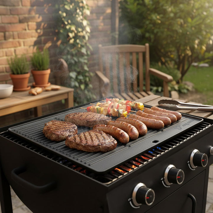 BBQ-Toro Gusseisen Grillplatte | 48,5 x 32 cm | Wendeplatte, beidseitig verwendbar | Rechteckig, Uni
